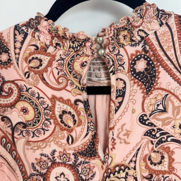 Anthropologie Boho Prairie Mock Neck Paisley Floral Long Sleeve Mini Dress - Picture 3 of 4